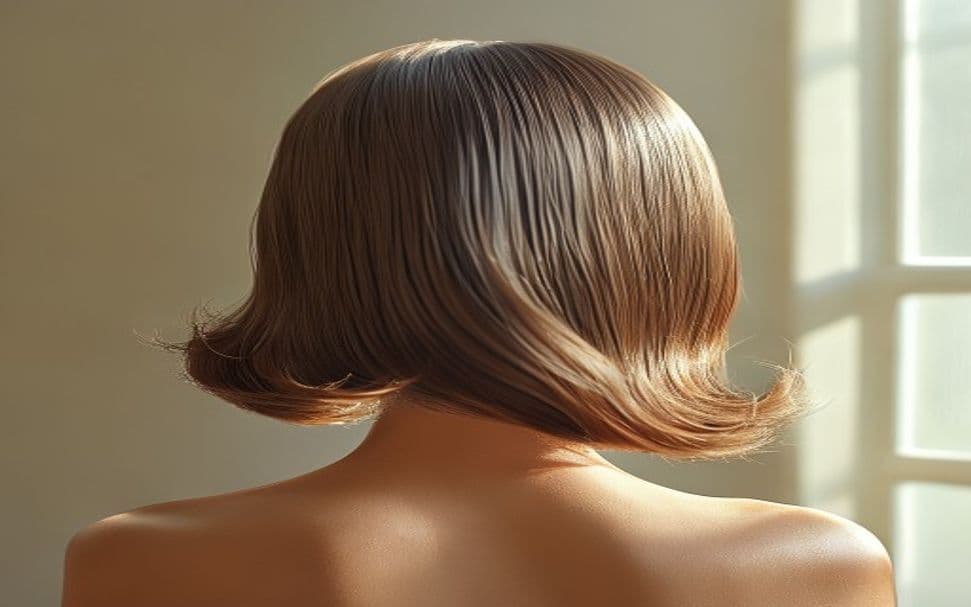 Mulher com cabelo liso e brilhante após escova progressiva em salão de beleza