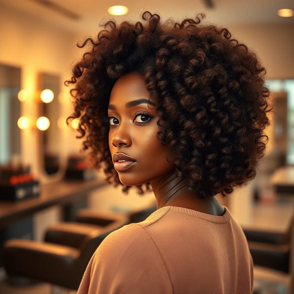 Cabelo cacheado definido no salão Biia Souza, Ilha de Itaparica